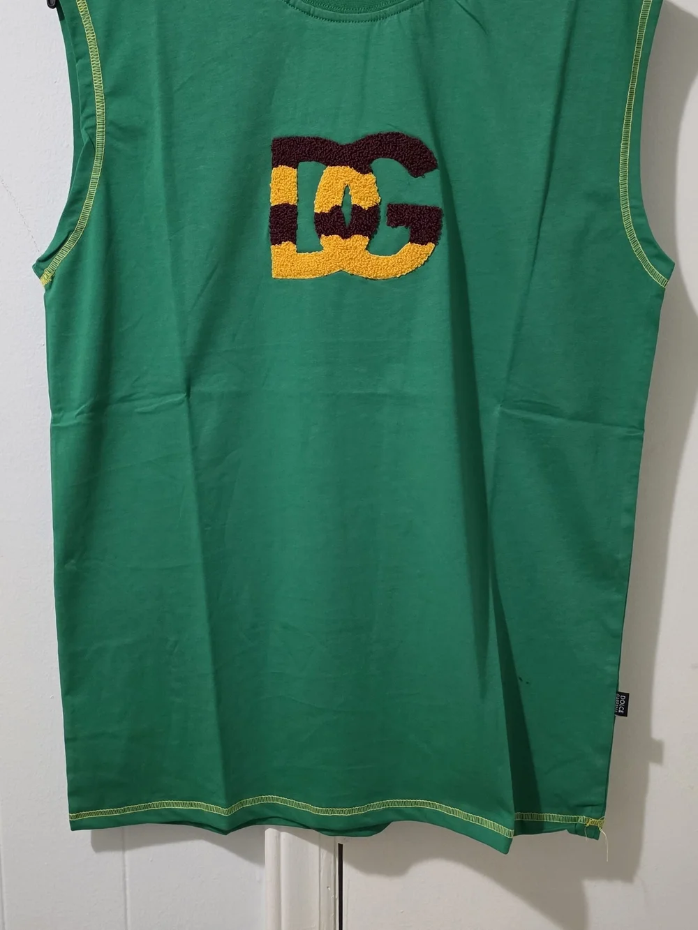 DC Green Sleeveless Tee with Yellow and Brown Logo